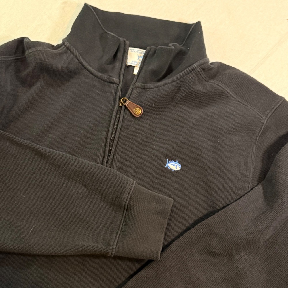 Southern Tide Quarter Zip Mens M Black Skipjack Ribbed Cotton Pullover Preppy